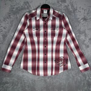 Harley Davidson Plaid Button Shirt Embroidered Graphic Womens Small